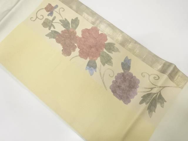 牡丹唐草模様織り出し　名古屋帯【中古】【着】