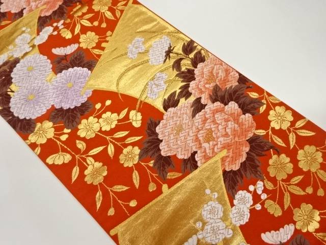 花々模様織出し袋帯【中古】【着】