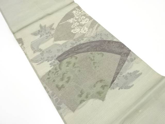絽地紙に鳳凰・萩・枝垂れ花模様織出し丸帯（材料）【アンティーク】【中古】【着】