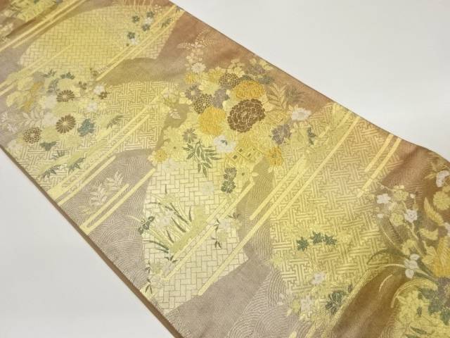 引箔地紙に秋草・ヱ霞模様織出し袋帯【中古】【着】｜Kimono-Shinei　２号店
