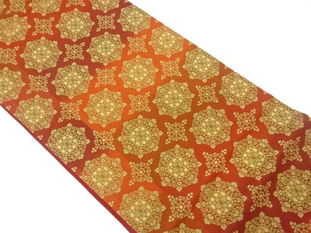 抽象華紋模様織出し全通袋帯【中古】【着】