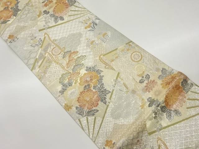 佐賀錦扇子に松・草花模様織出し袋帯【中古】【着】