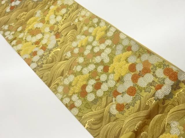 菊に松・荒波模様織出し袋帯【中古】【着】