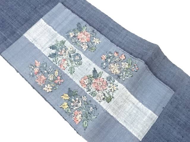 手織り真綿紬草花模様織出し名古屋帯【中古】【着】