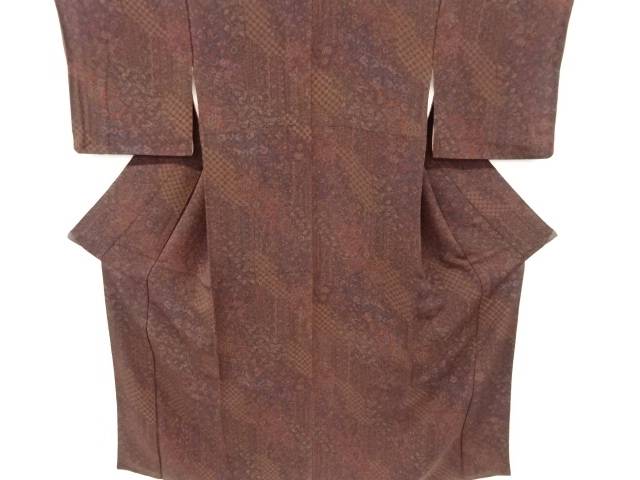 縮緬地花更紗模様小紋着物【中古】【着】