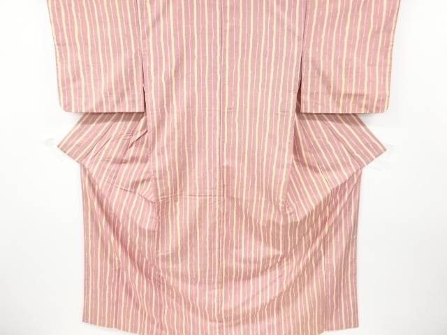 縞模様手織り紬着物【中古】【着】