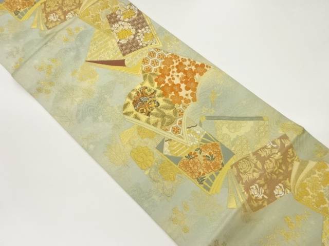 冊子に手箱・花葉模様織出し袋帯【中古】【着】