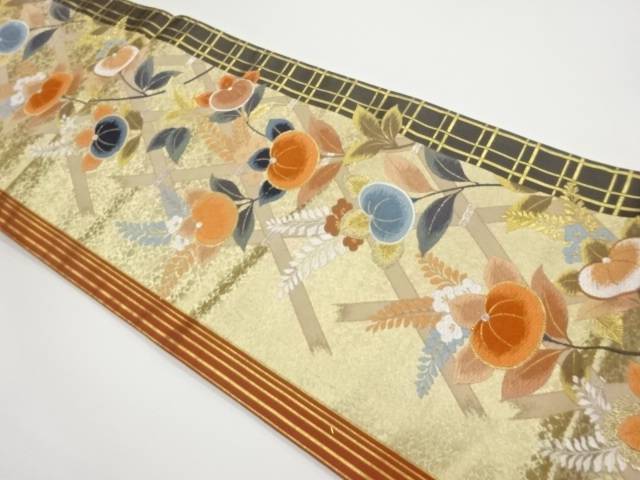 橘模様織出し袋帯【中古】【着】