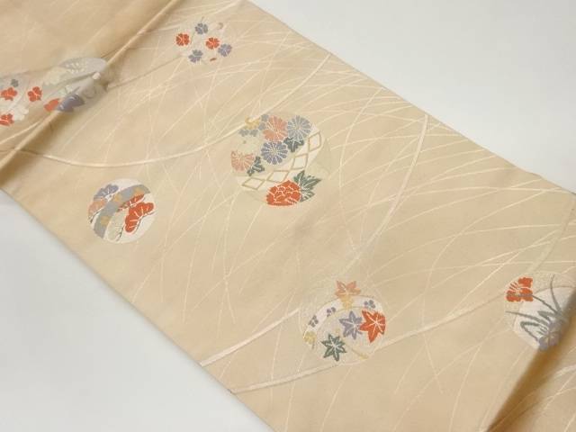 鈴に草花模様織出し名古屋帯【中古】【着】