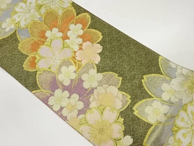 桜尽くし模様織出し袋帯【中古】【着】