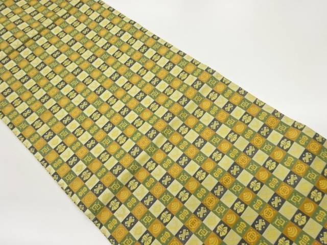 市松に宝尽くし模様織出し開き名古屋帯（額縁仕立て）【中古】【着】 15,622円
