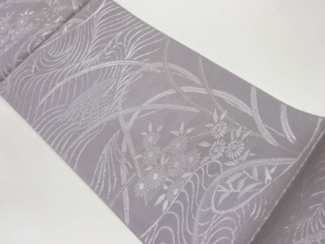 西陣まいづる製　紗 花葉・波模様織出し袋帯【中古】【着】