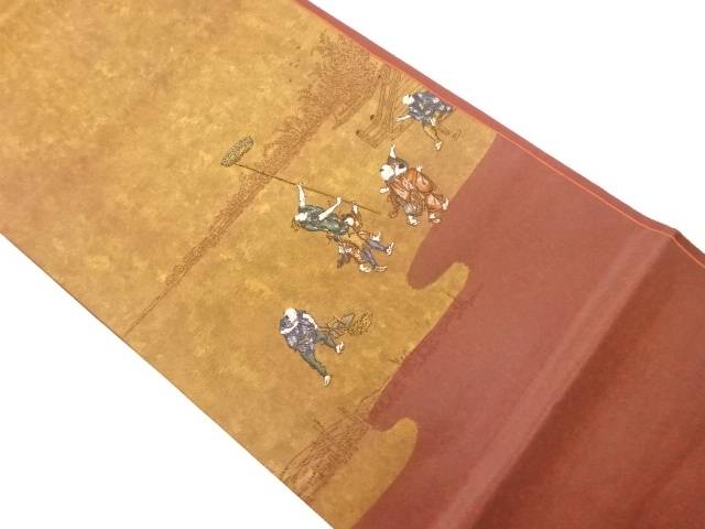 引箔風景に人物模様織出し袋帯【中古】【着】