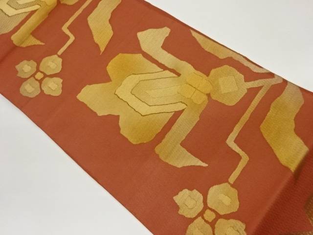 紗 抽象草花模様織出し袋帯【中古】【着】