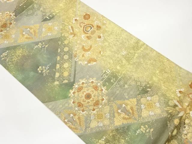 華文に花鳥模様織出し袋帯【中古】【着】