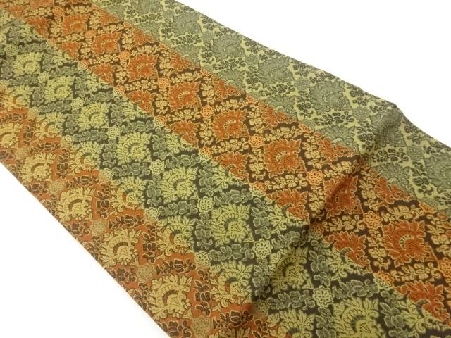 花菱に草花模様織出し名古屋帯【中古】【着】