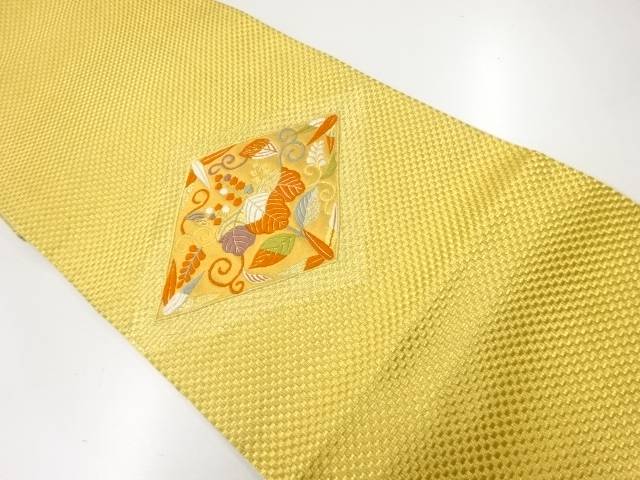 菱に桐唐草模様織り出し袋帯【中古】【着】