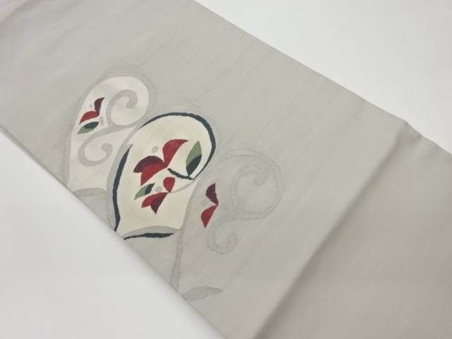 すくい織抽象花唐草模様織出し名古屋帯【中古】【着】