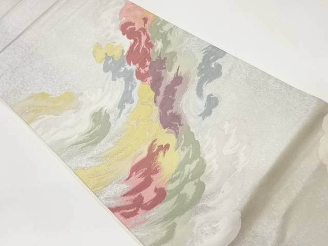 引箔雲模様織出し袋帯【中古】【着】