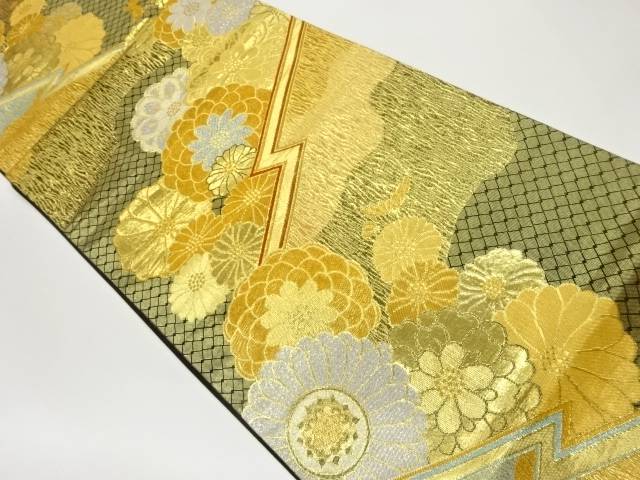 松皮菱に菊模様織出し袋帯【中古】【着】