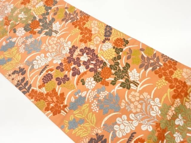 唐織秋草花文様織出し袋帯【中古】【着】