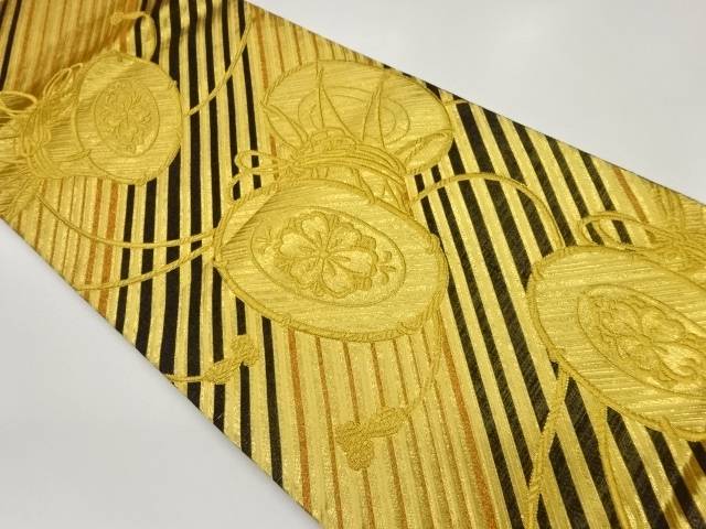 斜線に鼓模様織出し袋帯【中古】【着】