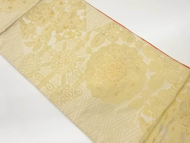 華紋に花唐草・古典柄模様織出しリバーシブル全通袋帯【中古】【着】