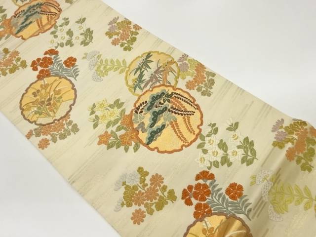 唐織雪輪に秋草模様織出し袋帯【中古】【着】 15,194円