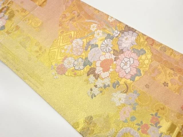 雪輪・花籠文織出し袋帯【中古】【着】