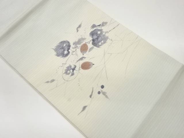 作家物　塩瀬手描き蔓草に実模様夏用名古屋帯【中古】【着】