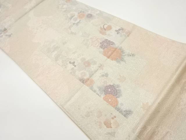 紗 銀通し鴛鴦に草花・短冊模様織出し袋帯【中古】【着】 16,992円