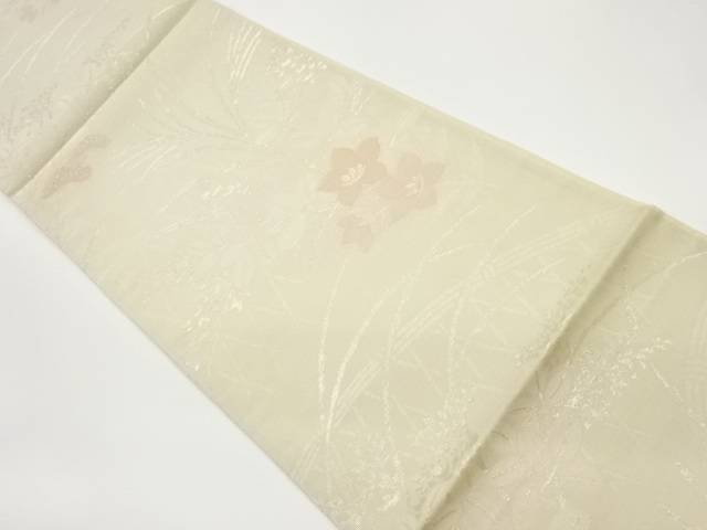 紗 秋草模様織出し袋帯【中古】【着】