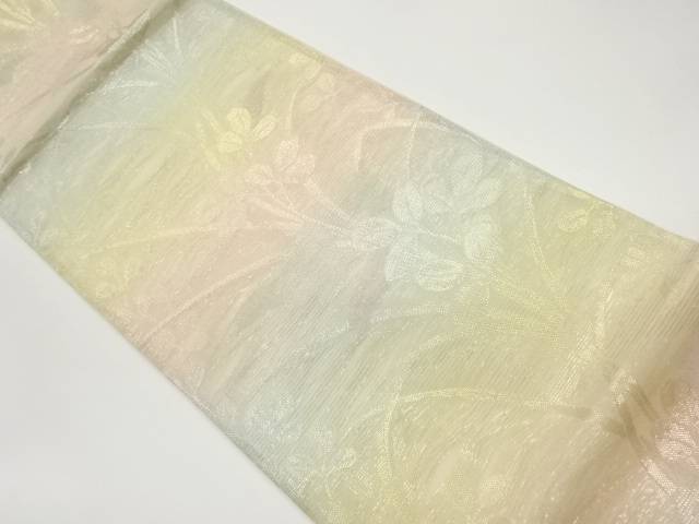 紗 草花模様織出し袋帯【中古】【着】
