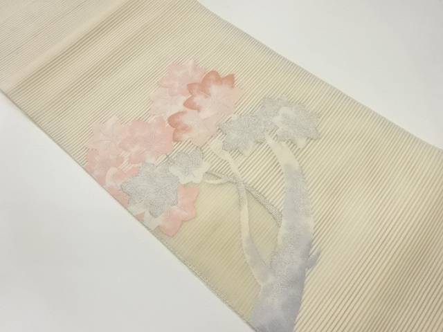 絽綴れ紅葉に枝模様織出し名古屋帯【中古】【着】