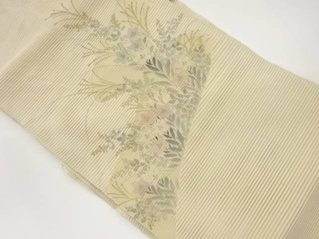 作家物　絽綴れ金彩手描き秋草模様名古屋帯【中古】【着】