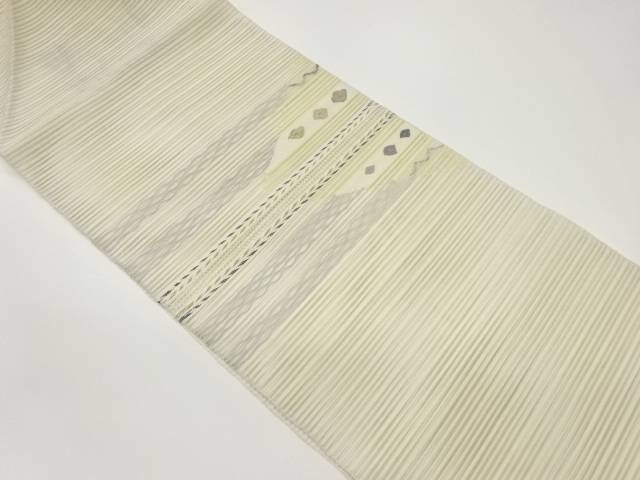 絽綴れ縞に幾何学模様織出し名古屋帯【中古】【着】