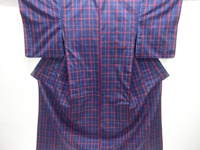 格子織り出し米沢紬着物アンサンブル【中古】【着】【Pnt】
