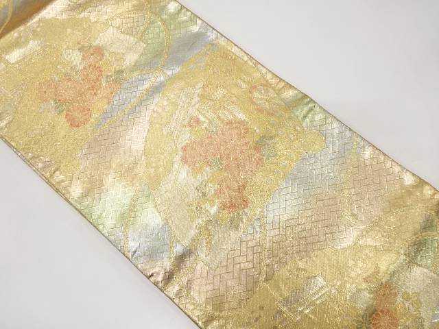 佐賀錦　檜扇に御所車・花模様織り出し袋帯【中古】【着】 4,482円