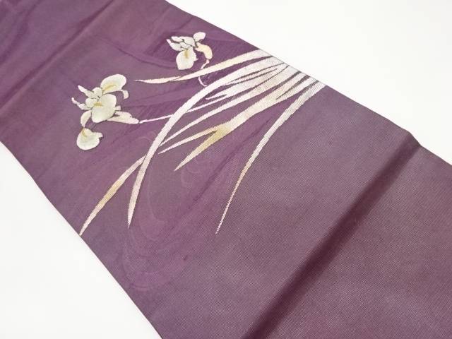 紗 紙布菖蒲模様織出し名古屋帯【中古】【着】