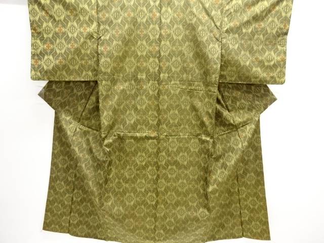 亀甲に花唐草模様織出し西陣お召着物・道行コートアンサンブル【中古】【着】