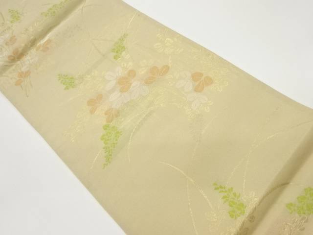 秋草模様織出し夏用袋帯【中古】【着】