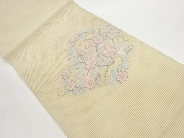 絽綴れ菱に草花模様織出し名古屋帯【中古】【着】