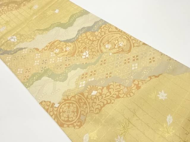 楽天市場】 服部織物製 白鳥緞子荒波に桜・楓模様織出し袋帯【中古