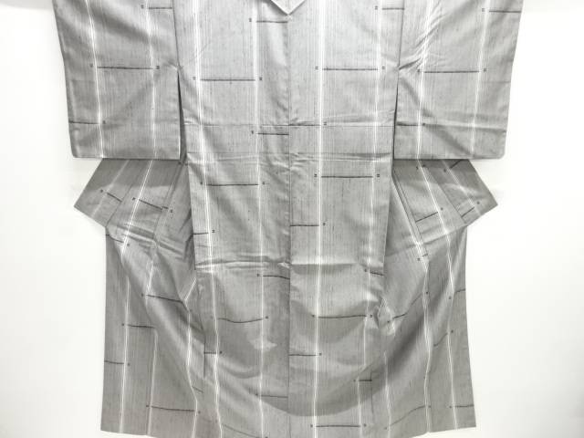 縞織出し手織り紬着物【中古】【着】