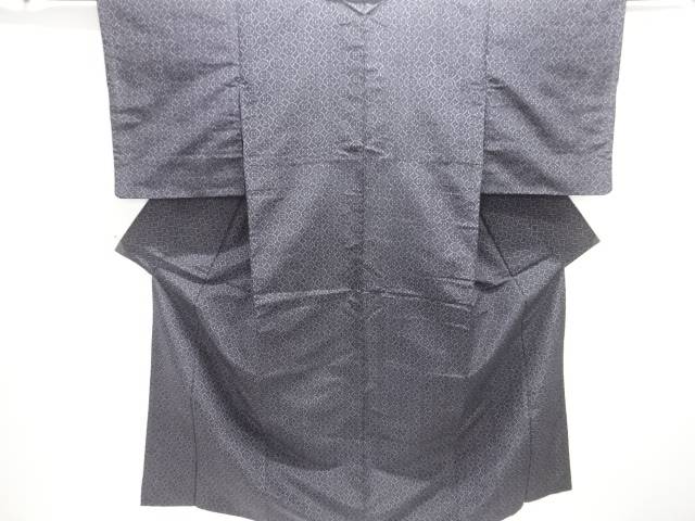 斜め格子に抽象模様織り出し西陣伝承紬着物アンサンブル【中古】【着】