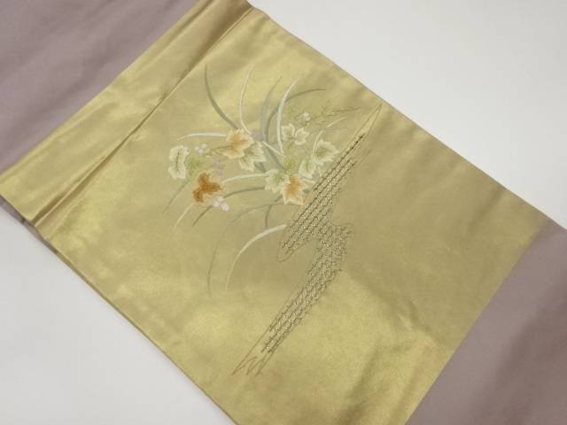汕頭相良刺繍葉模様名古屋帯【中古】【着】