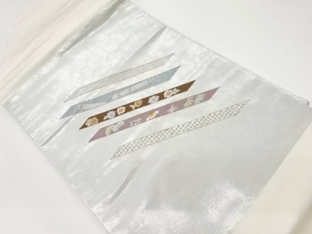 短冊に花々・松模様刺繍名古屋帯【中古】【着】