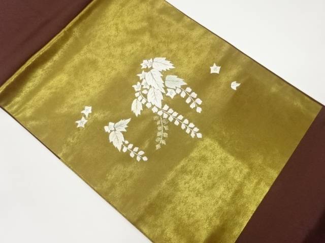 桔梗に藤模様刺繍名古屋帯【中古】【着】