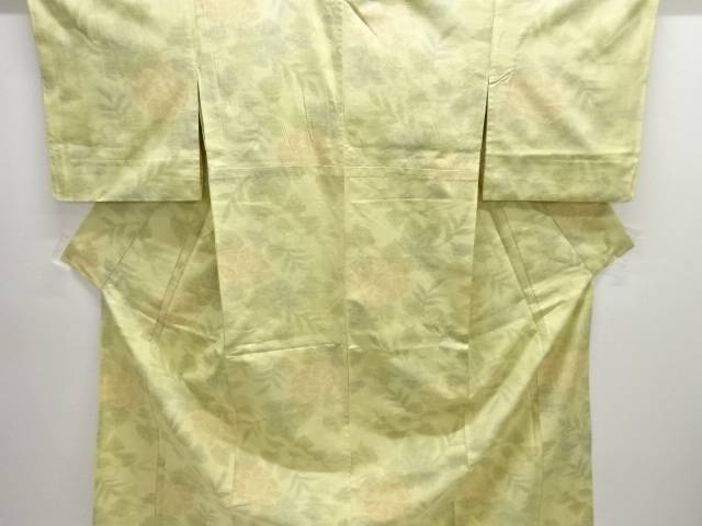 花模様織り出し手織り紬単衣着物【中古】【着】