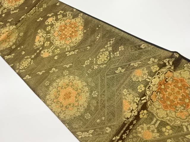 華紋に花葉模様織出し袋帯【中古】【着】